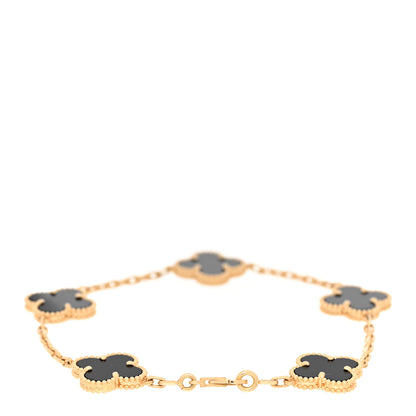 Van Cleef & Arpels 18K Yellow Gold Black Onyx 5 Motifs Vintage Alhambra Bracelet 2 of 6
