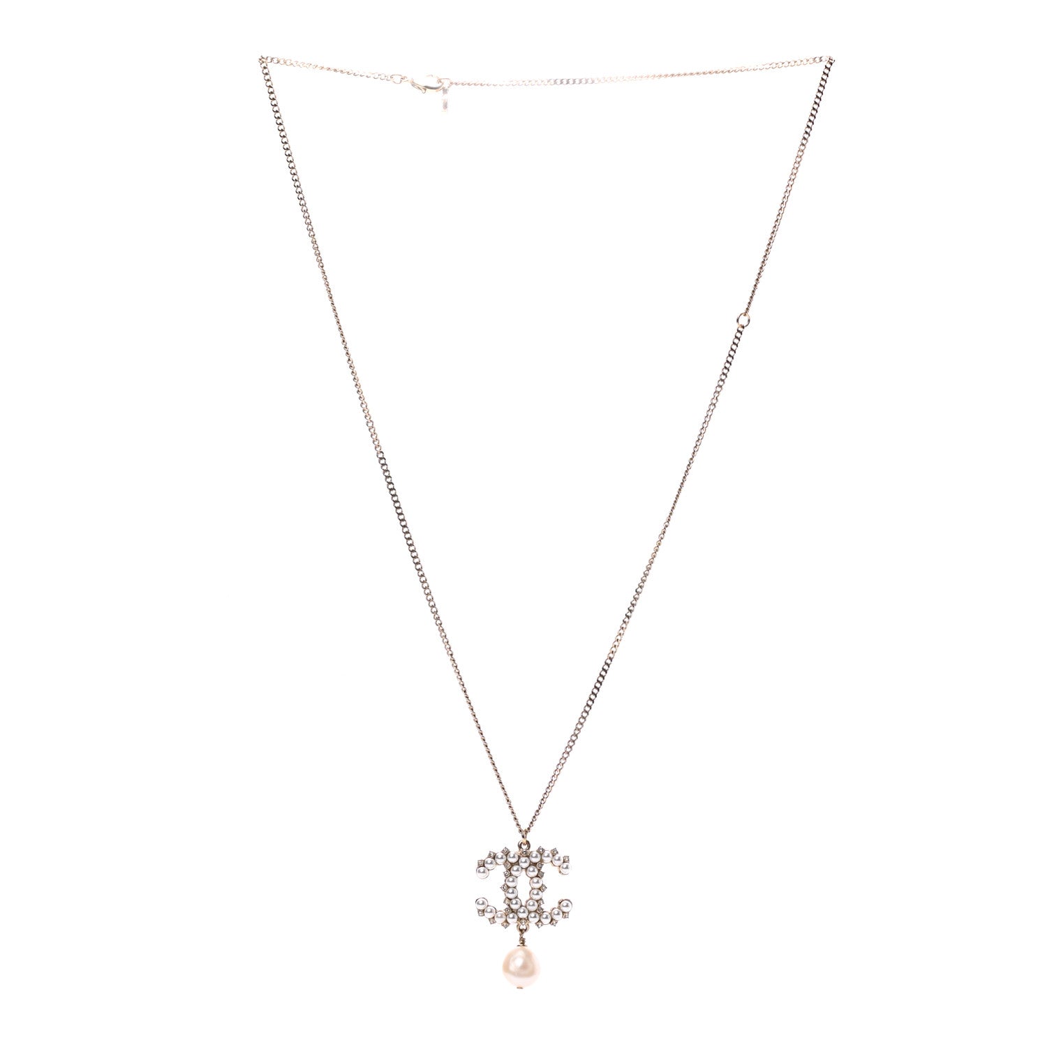 Chanel Crystal Pearl CC Drop Necklace Gold 3 of 5
