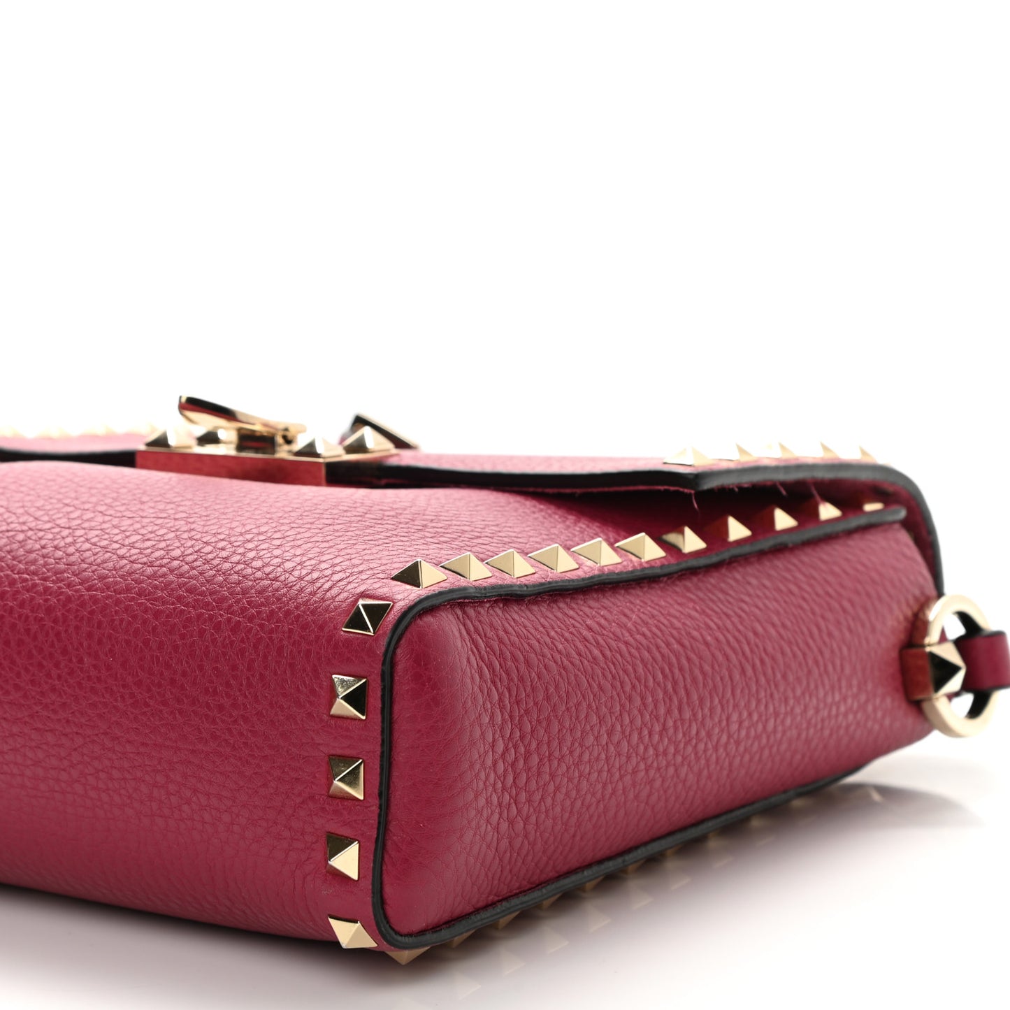 Pebbled Calfskin Rockstud Flip Lock Flap Messenger Raspberry