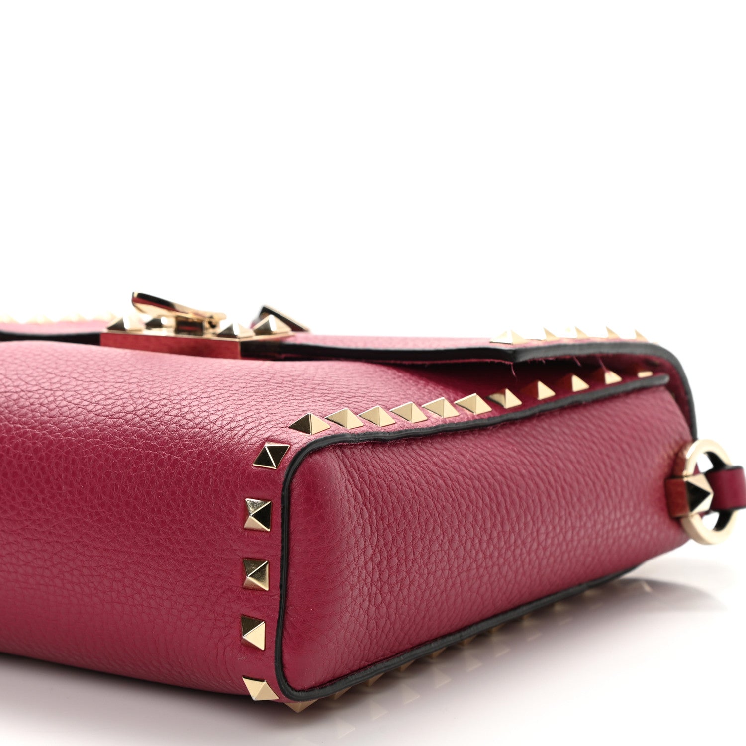 Valentino Garavani Pebbled Calfskin Rockstud Flip Lock Flap Messenger Raspberry 9 of 9