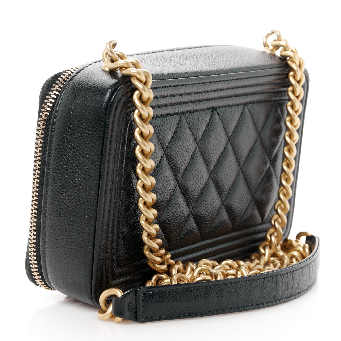 Caviar Quilted Small Boy Clutch With Chain Black
