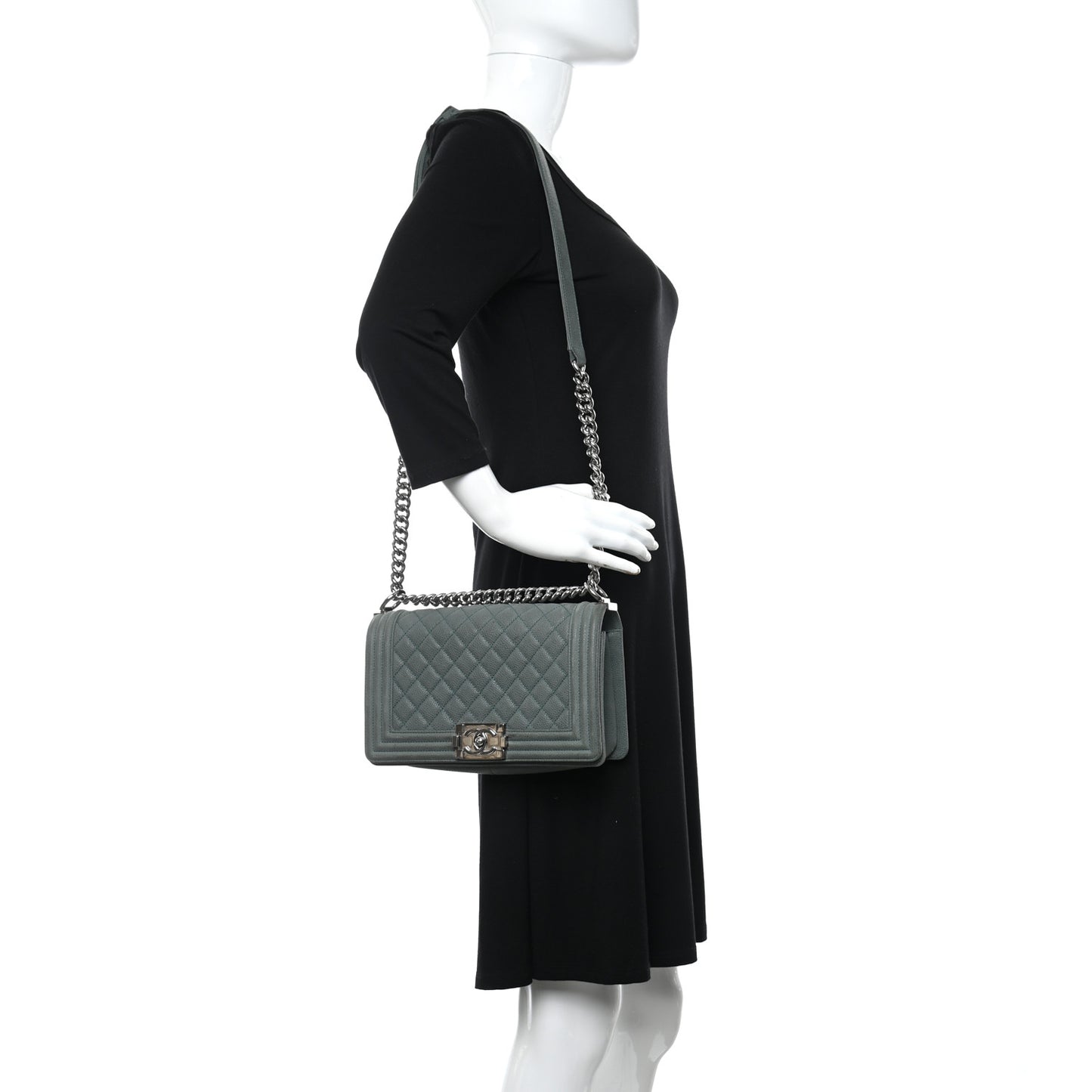 Caviar Quilted Medium Boy Flap Vert Fonce