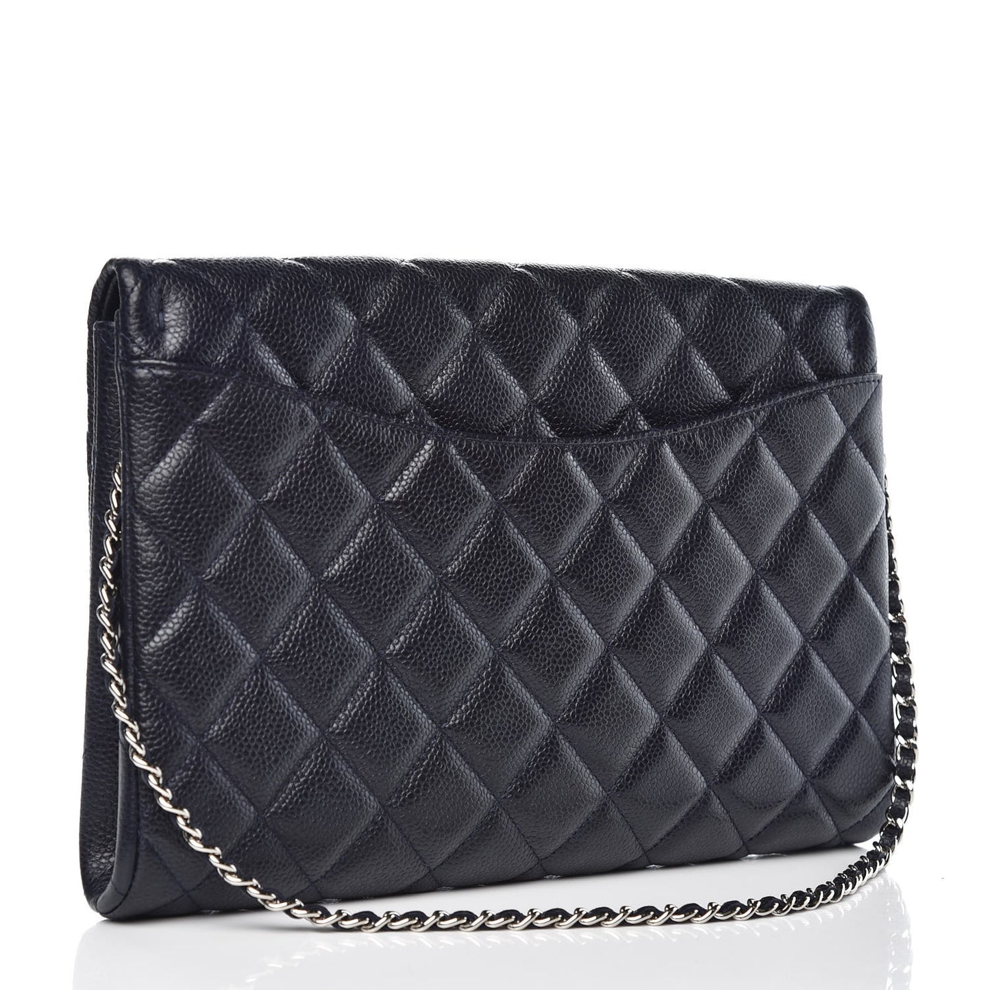 Caviar Quilted Clutch With Chain Flap Blue