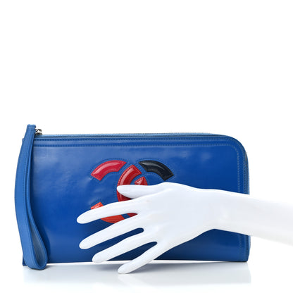 Chanel Vinyl Patent Lipstick Wristlet Wallet Blue 2 of 13