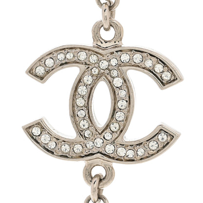 Chanel Graduated Pearl Crystal CC Long Necklace Silver 4 of 8