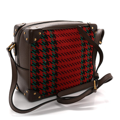 Gucci Cotton Wool Textured Calfskin Houndstooth Woven Square Messenger Bag Red Green Ivory Multicolor New Acero 3 of 10