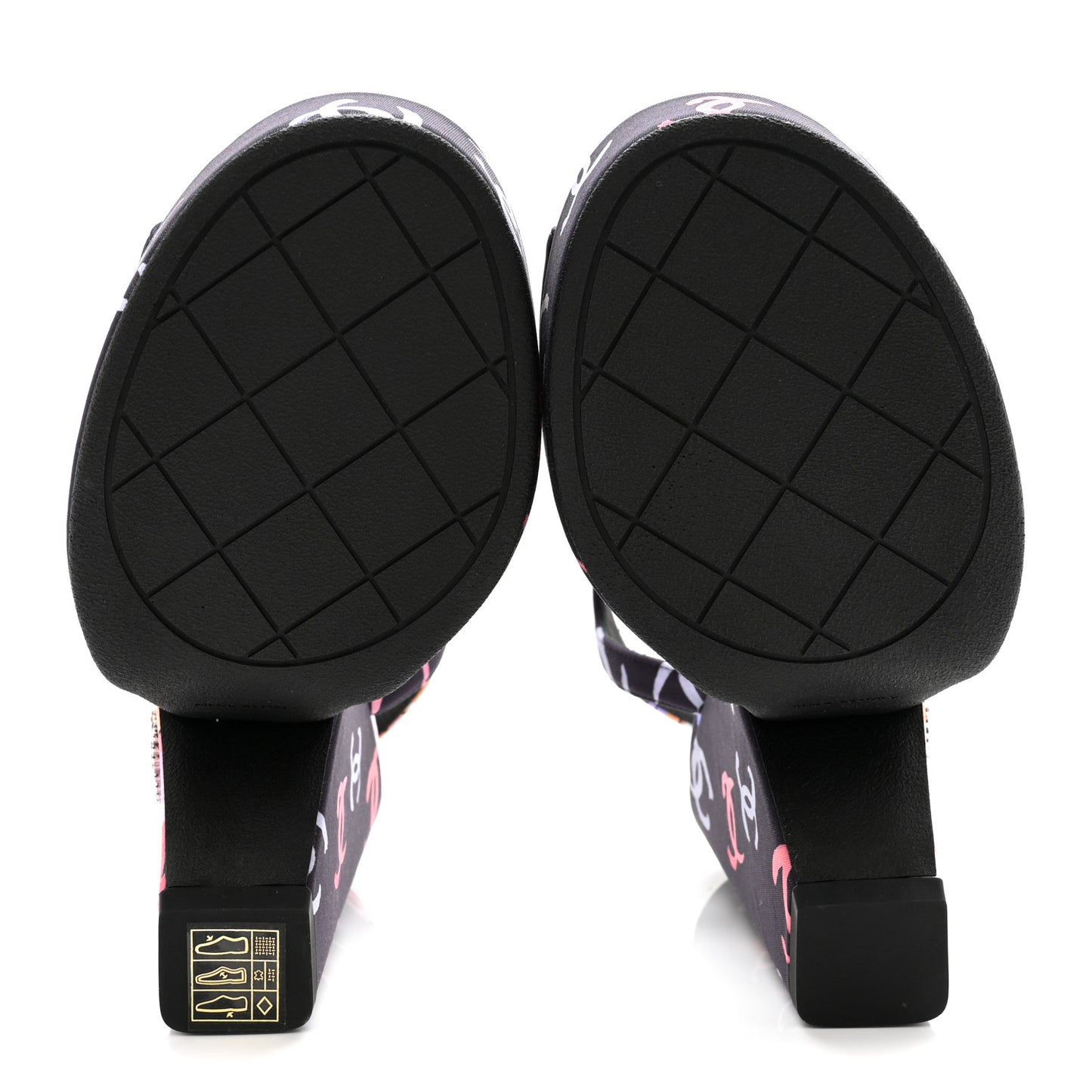 Fabric Printed Crystal Pearl CC Platform Pumps 39 Black Multicolor