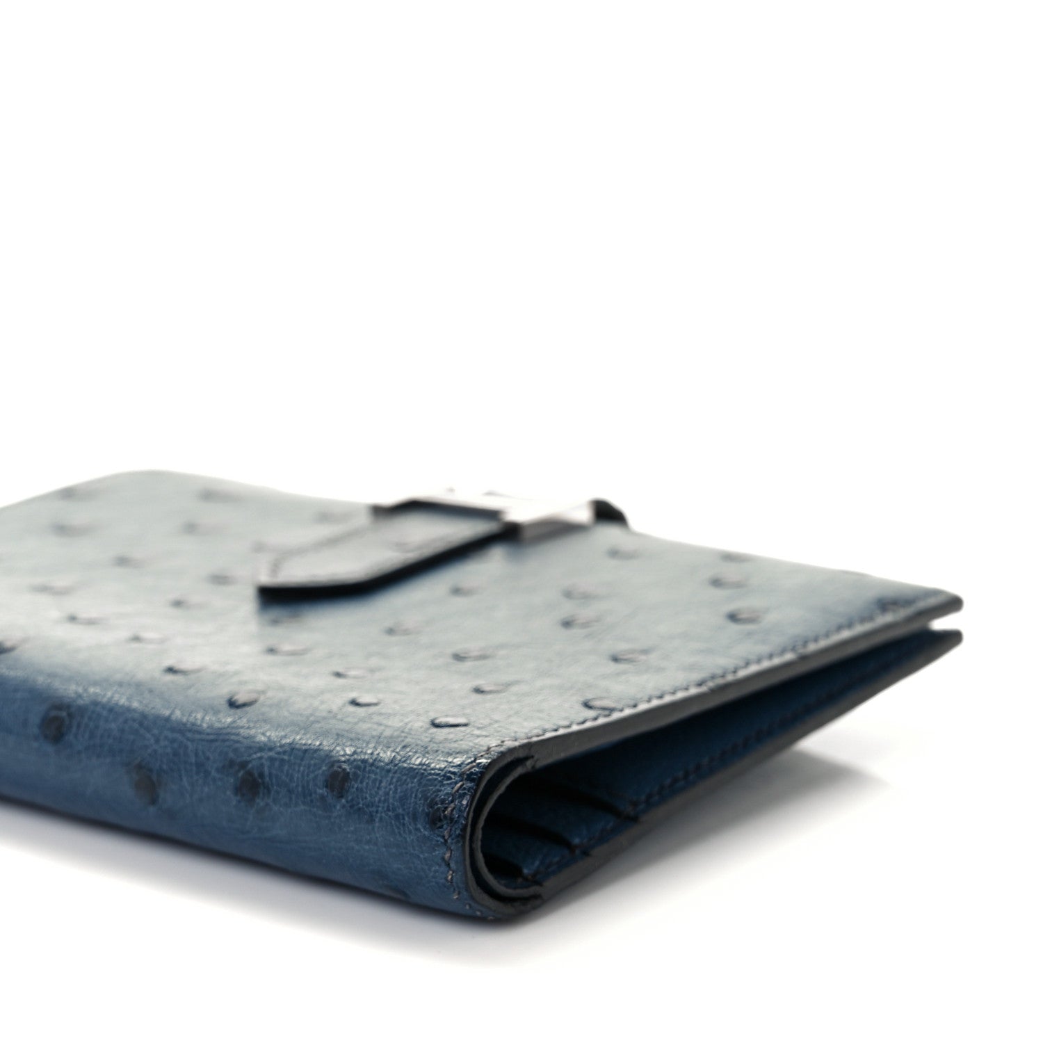 Hermes Ostrich Bearn Compact Wallet Bleu Roi 8 of 8