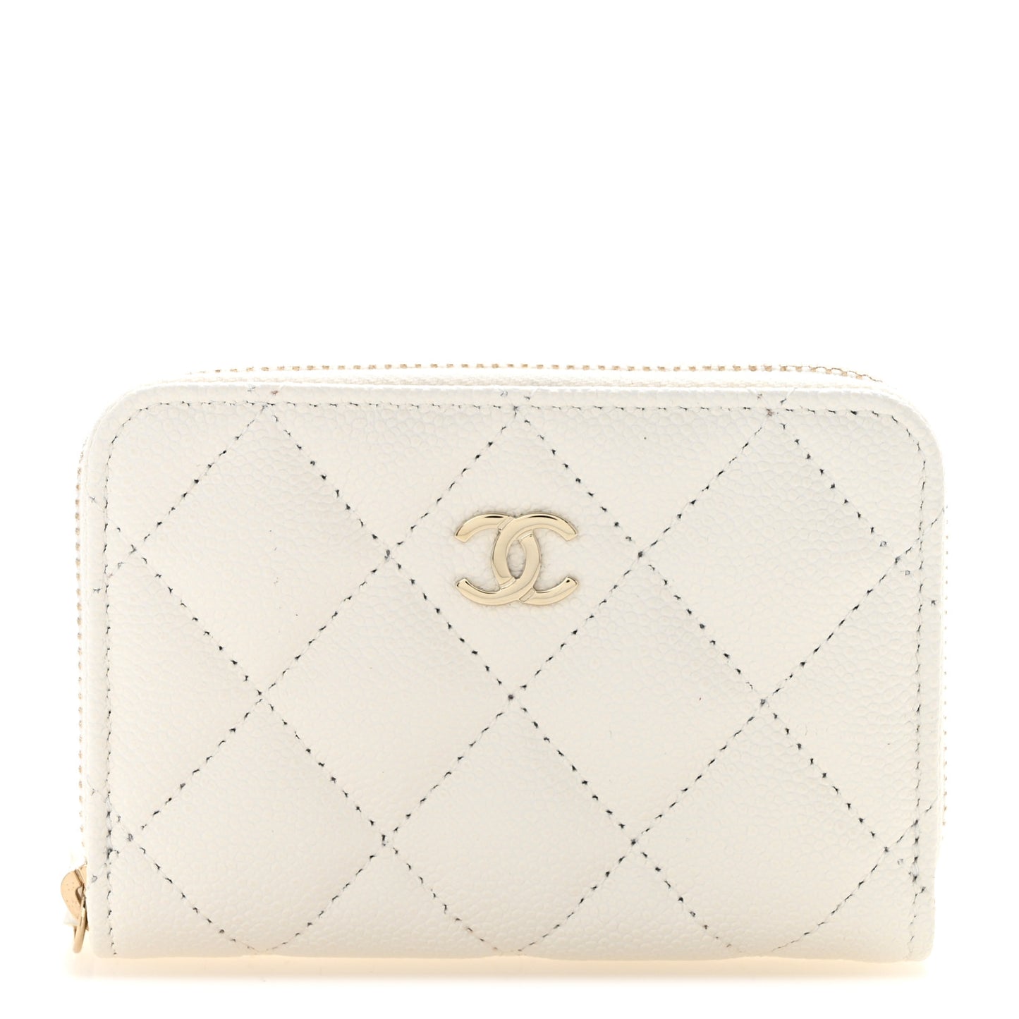 Caviar Quilted Zip Coin Purse White
