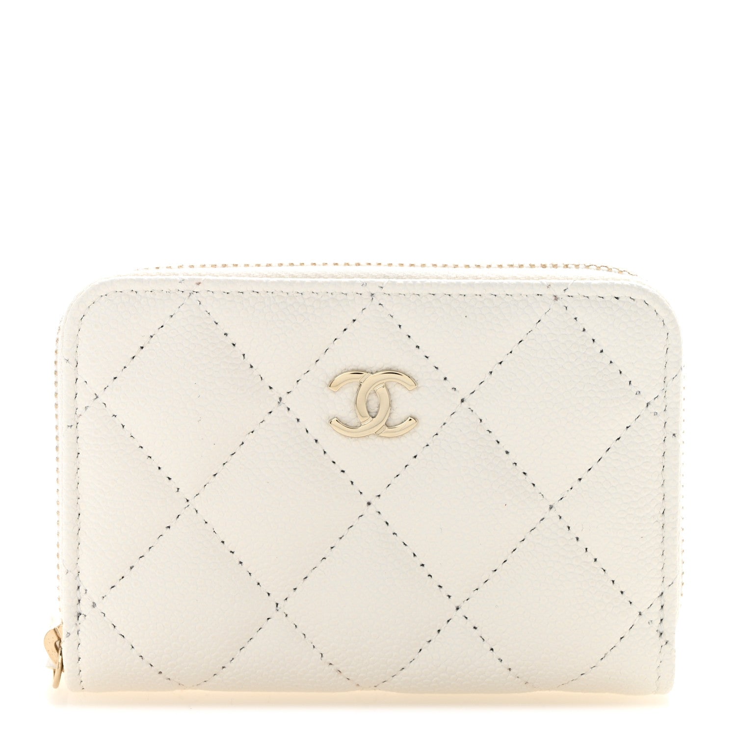 Chanel Caviar Quilted Zip Coin Purse White 1 of 9