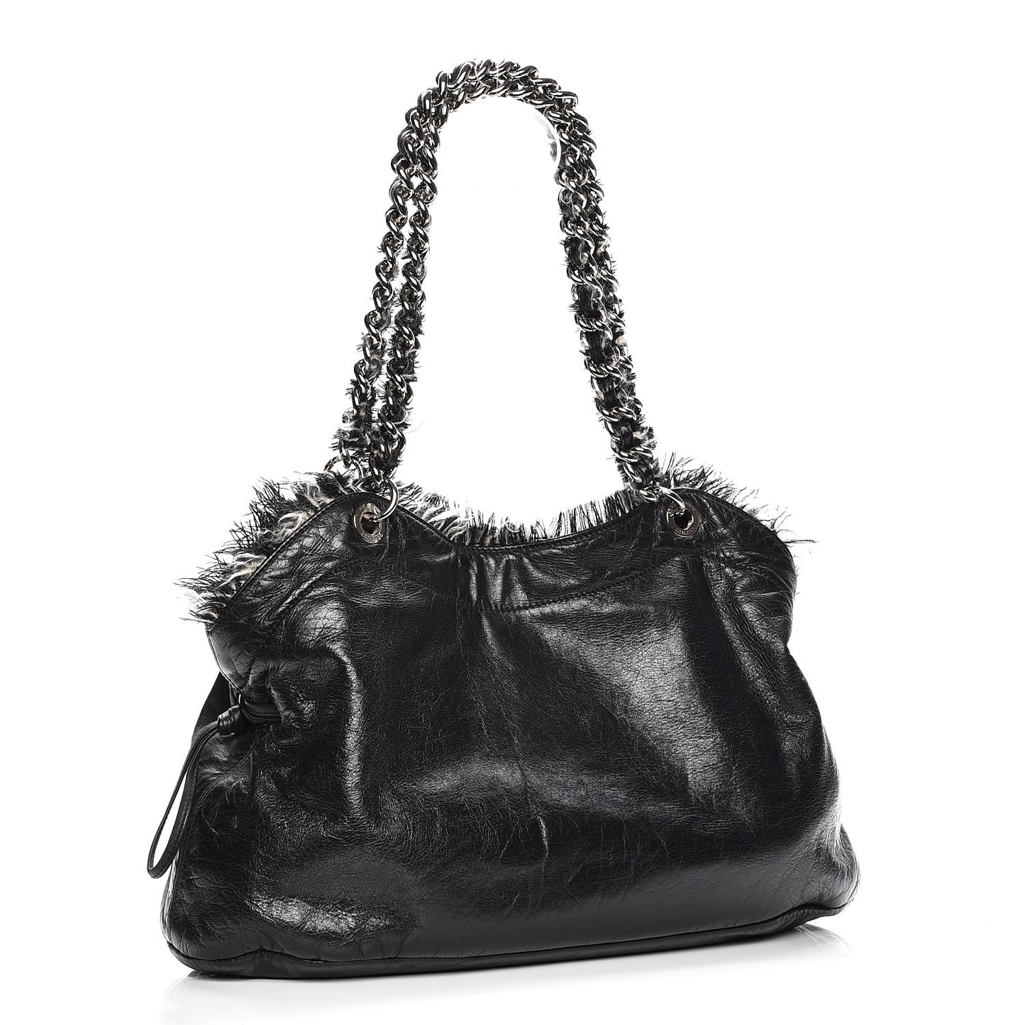 Tweed Lambskin Drawstring Tweedy Tote Black