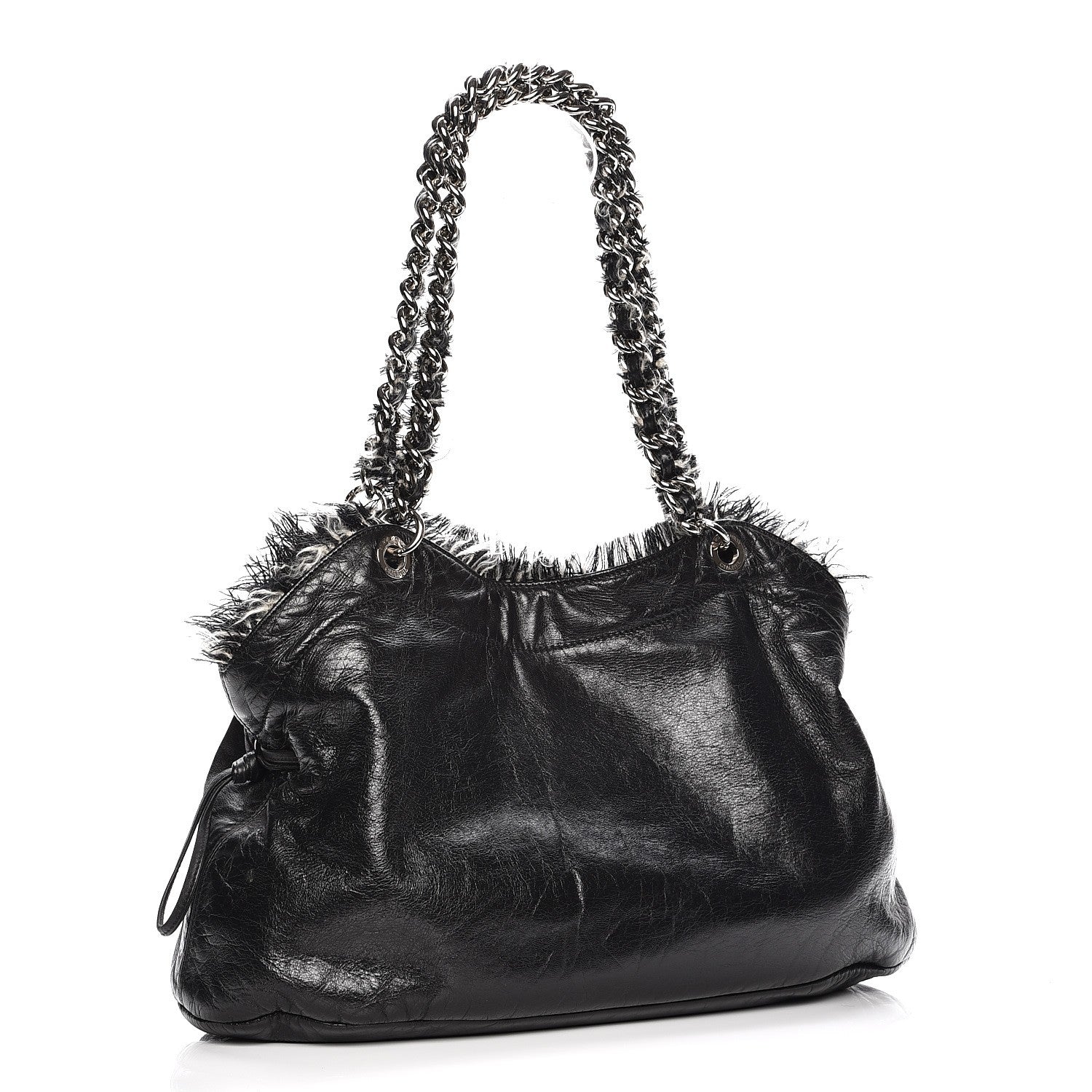 Chanel Tweed Lambskin Drawstring Tweedy Tote Black 3 of 7