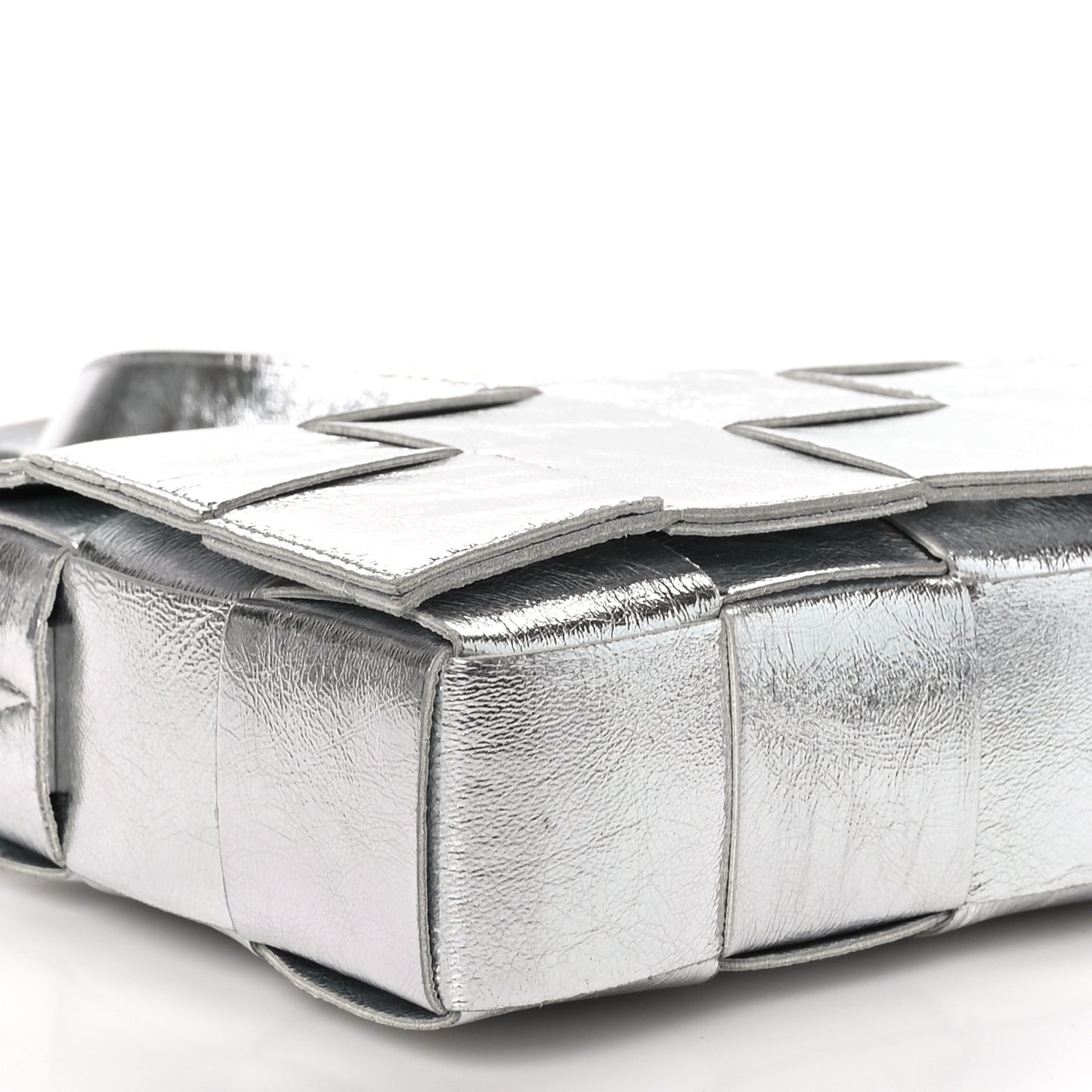 Metallic Lambskin Maxi Intrecciato Cassette Crossbody Bag Silver