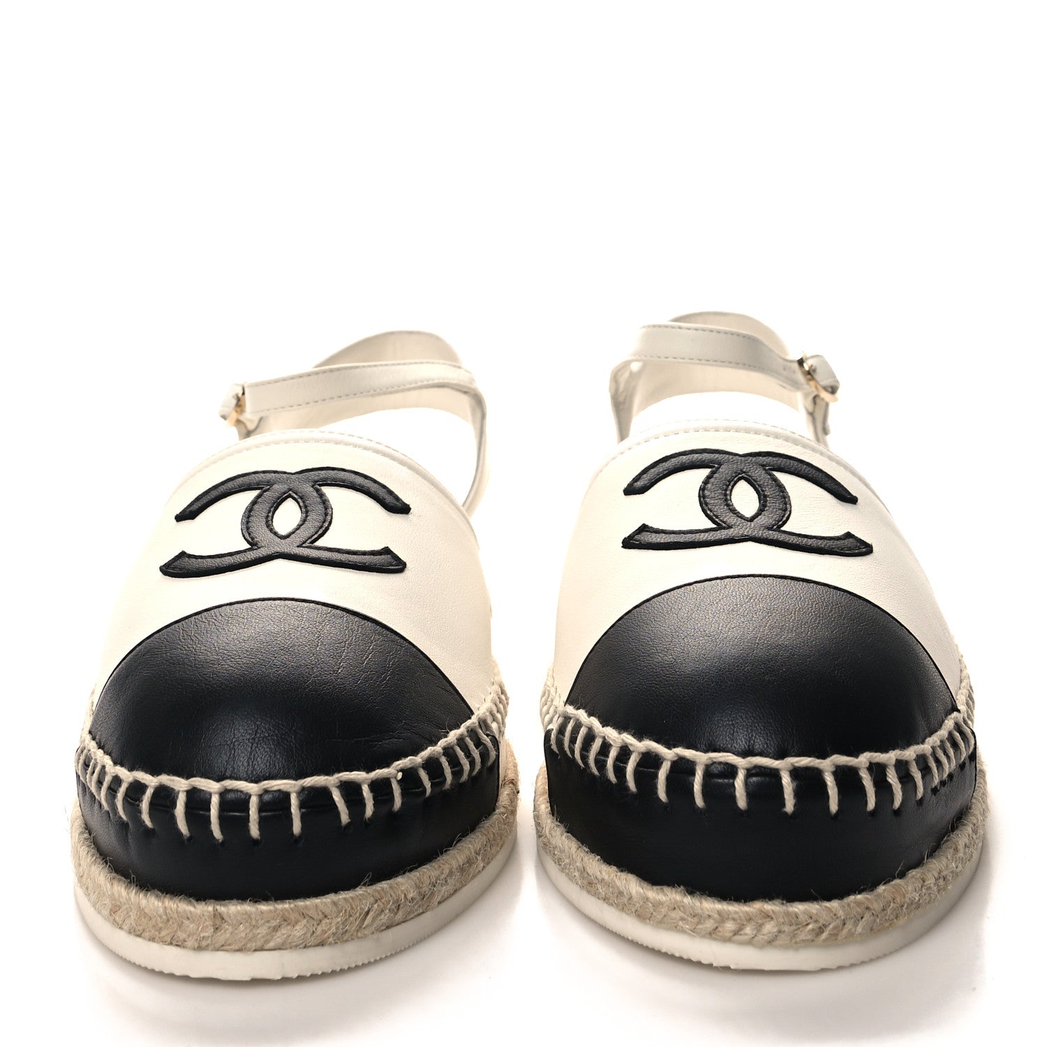Chanel Lambskin Cap Toe CC Espadrille Sandals 39 White Black 2 of 9