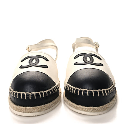 Chanel Lambskin Cap Toe CC Espadrille Sandals 39 White Black 2 of 9