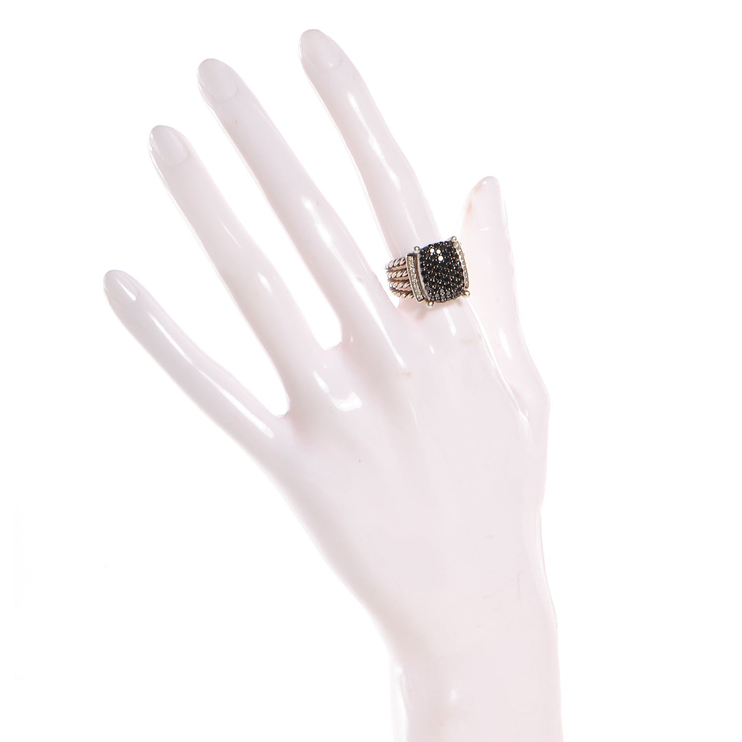 Sterling Silver Pave Diamond Black Diamond 16mm Wheaton Ring 54 7