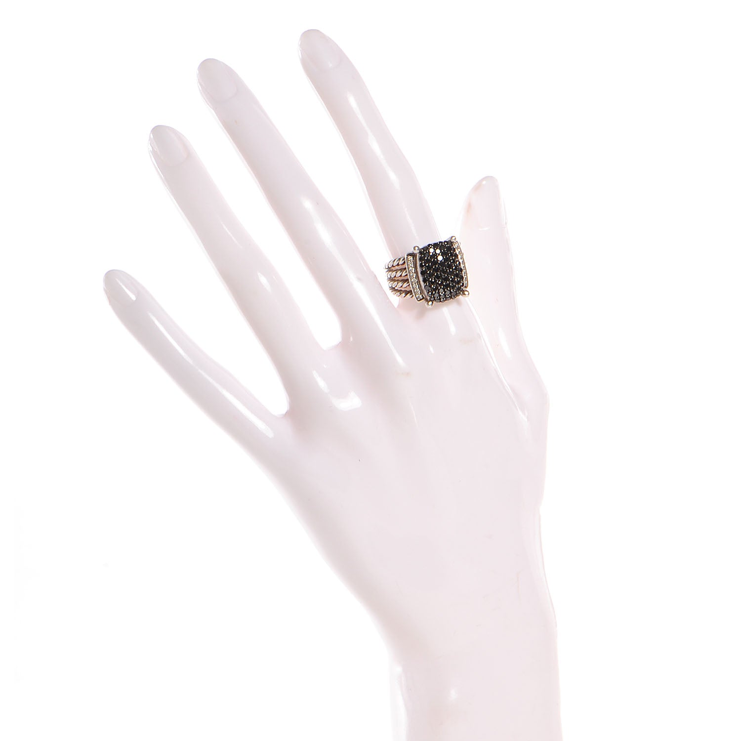 David Yurman Sterling Silver Pave Diamond Black Diamond 16mm Wheaton Ring 54 7 2 of 5