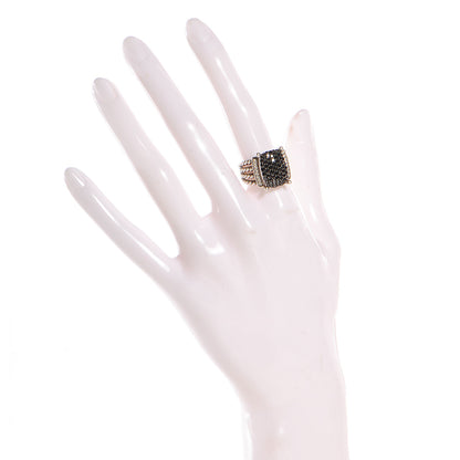 David Yurman Sterling Silver Pave Diamond Black Diamond 16mm Wheaton Ring 54 7 2 of 5
