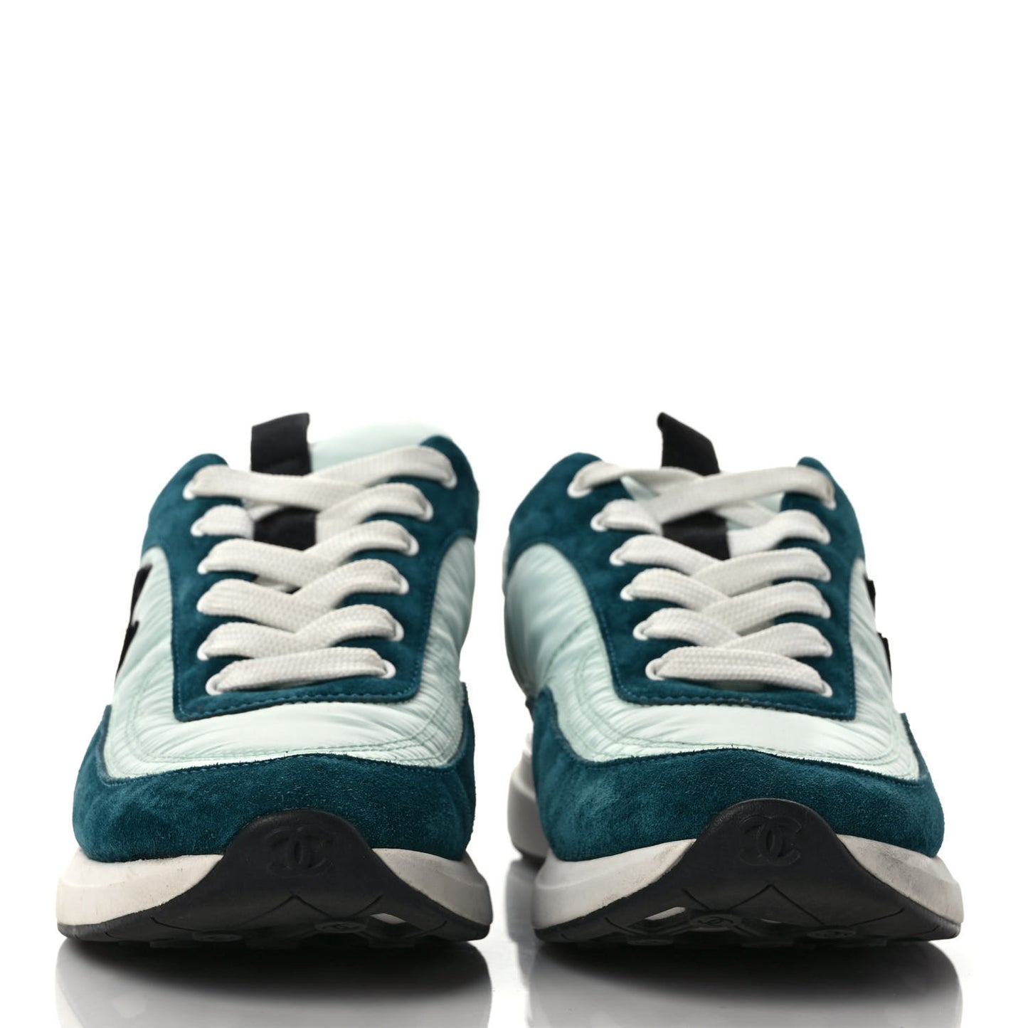 Nylon Suede Calfskin CC Sneakers 38 Green Light Green