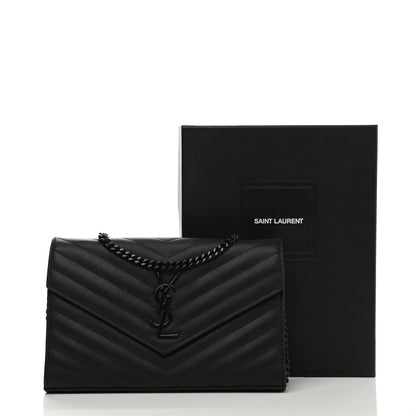 Saint Laurent Grain De Poudre Matelasse Chevron Monogram Chain Wallet Black 12 of 12