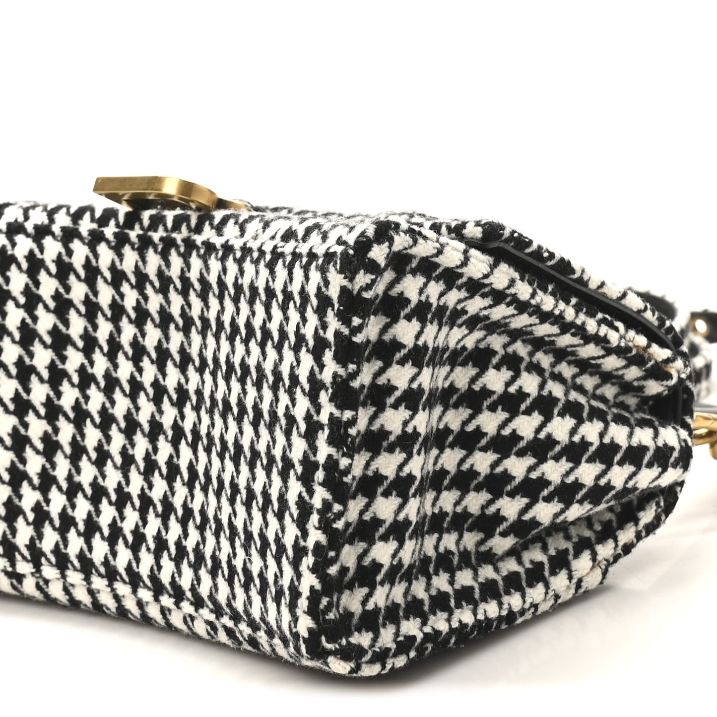 Wool Houndstooth Small Hourglass Top Handle Bag Black White