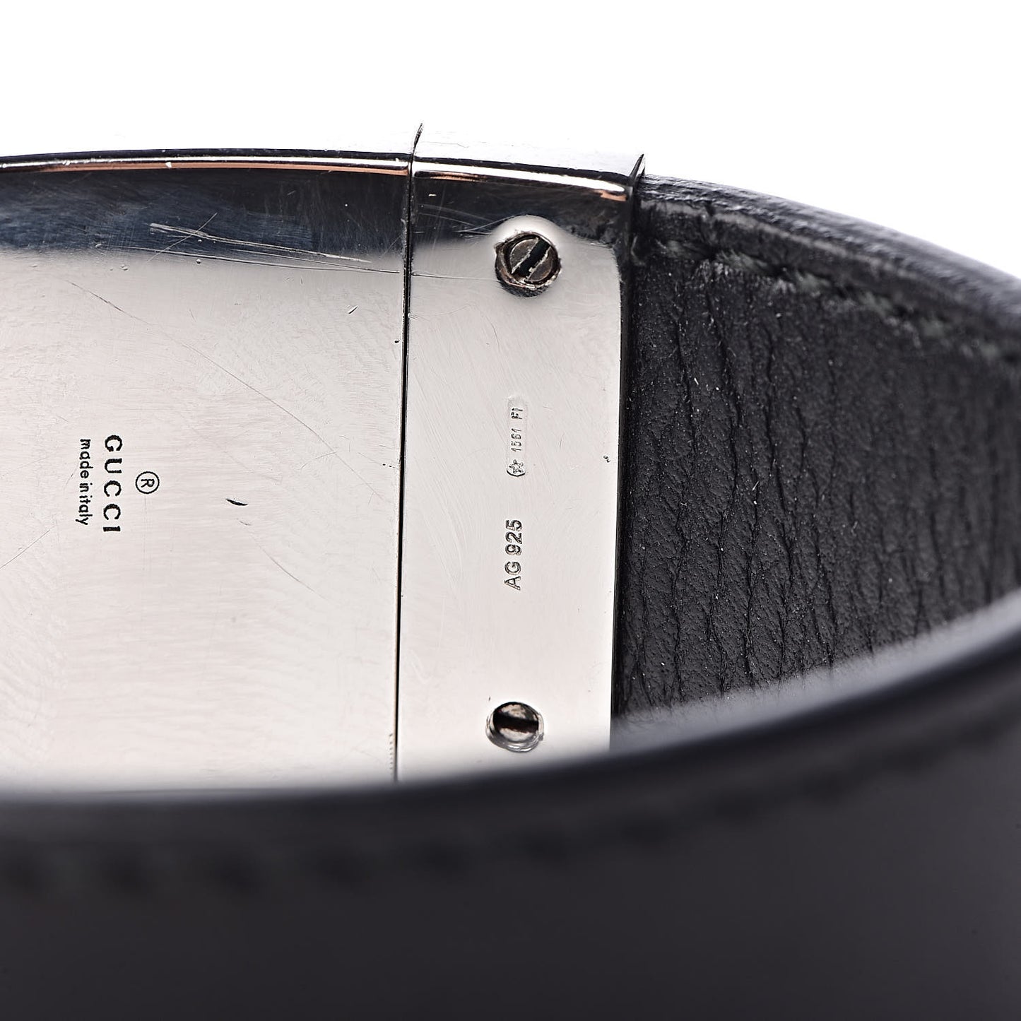 Sterling Silver Calfskin Interlocking G Bracelet Black