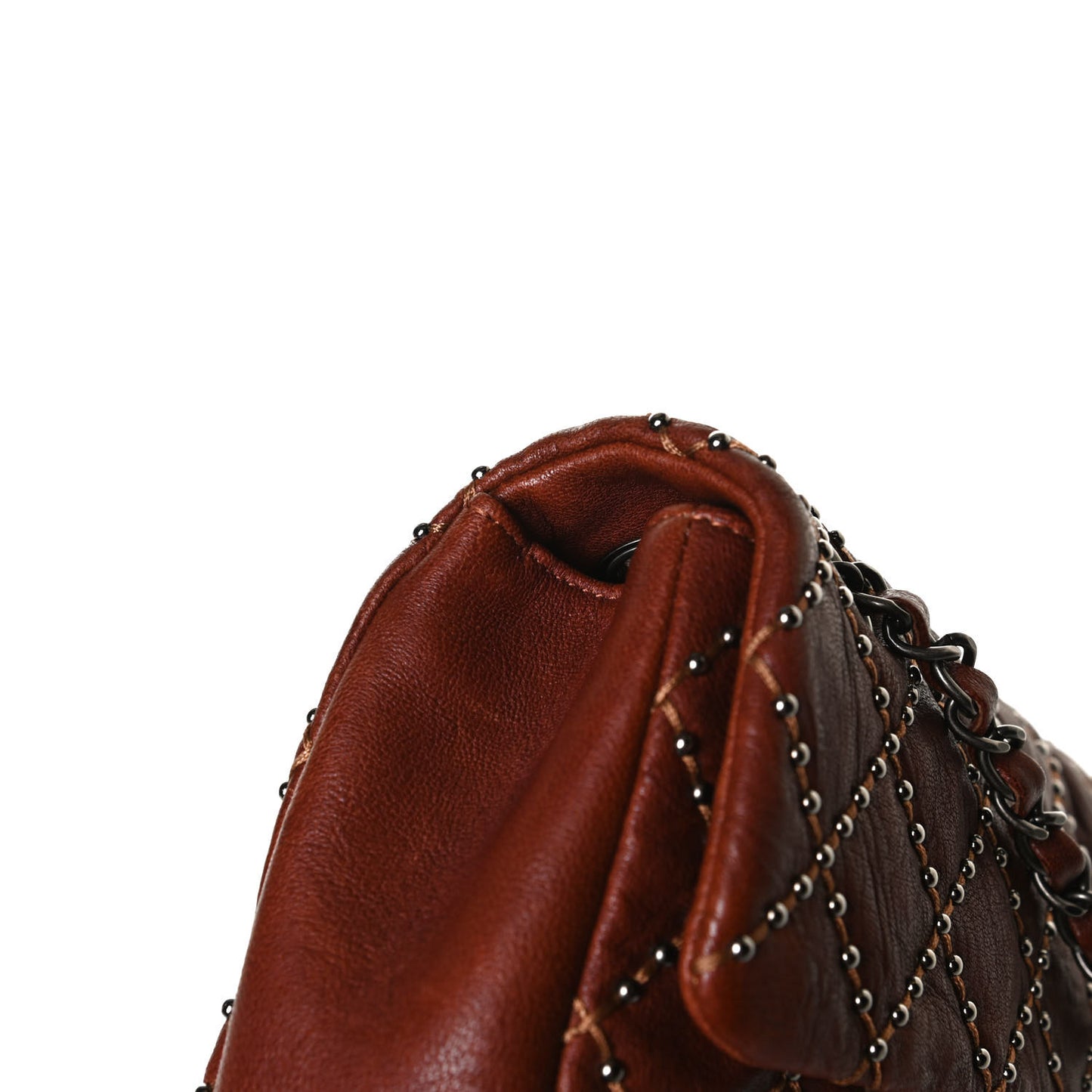 Studded Calfskin Lambskin Paris Dallas Flap Brown