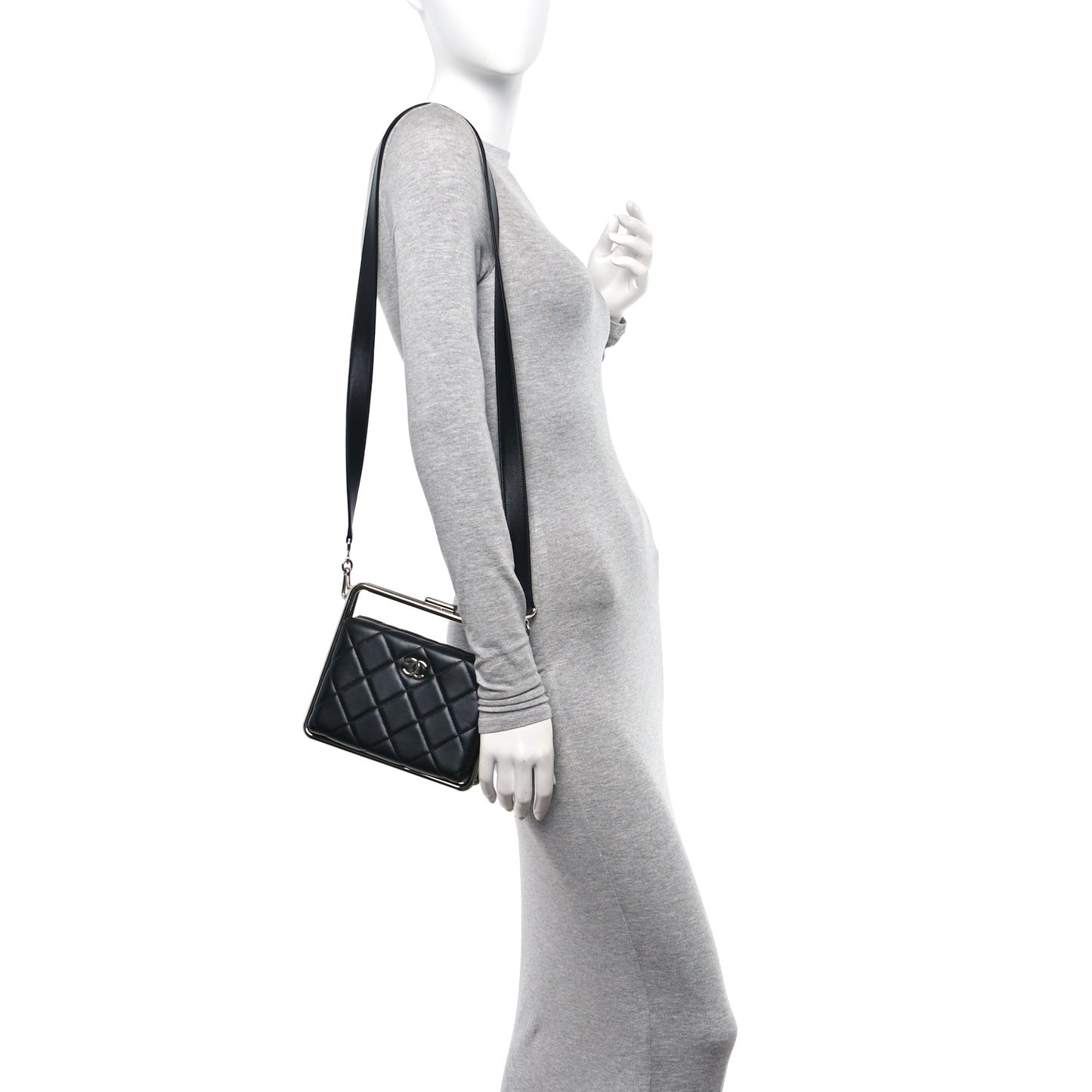 Quilted Lambskin Metal Bar Clutch Bag Black