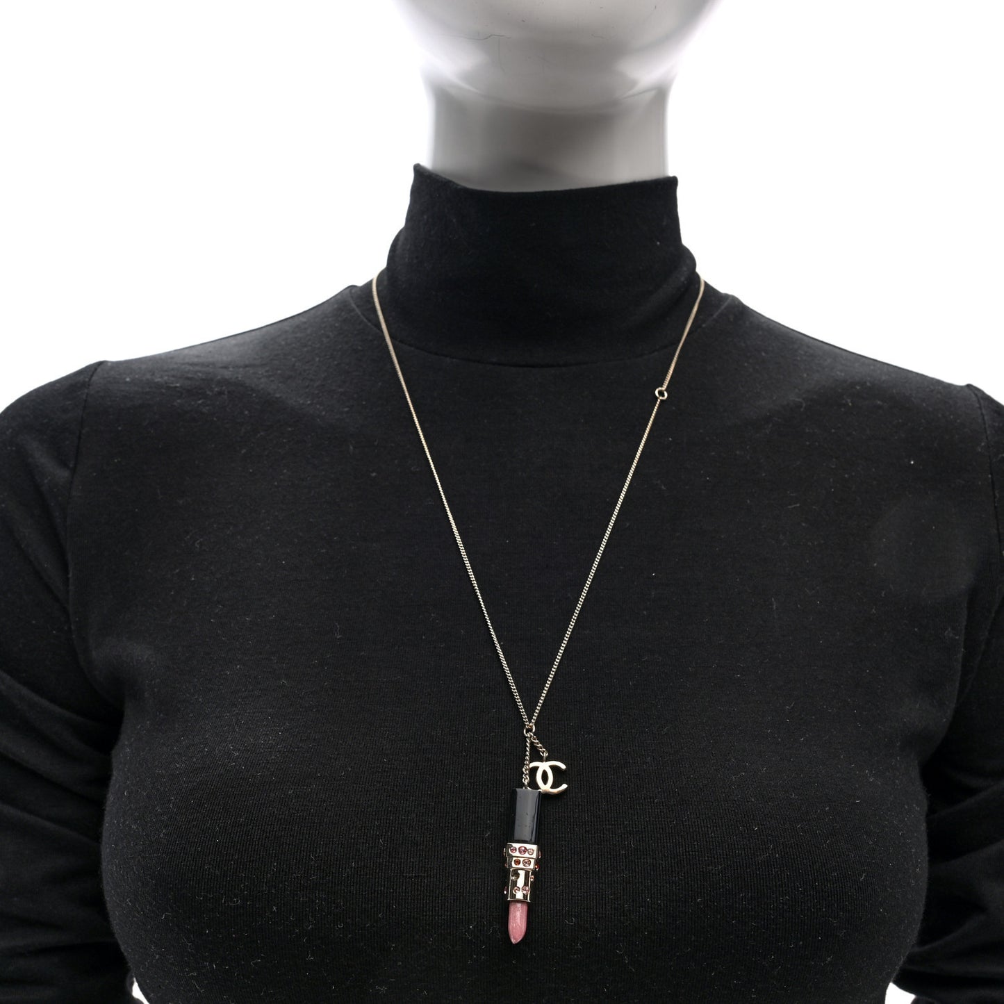 Resin Crystal Lipstick CC Necklace Gold