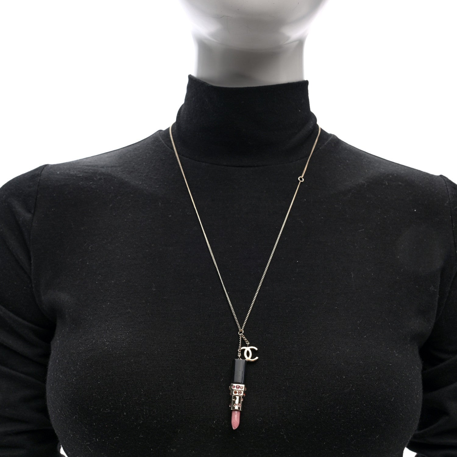 Chanel Resin Crystal Lipstick CC Necklace Gold 2 of 4