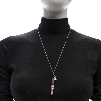 Chanel Resin Crystal Lipstick CC Necklace Gold 2 of 4