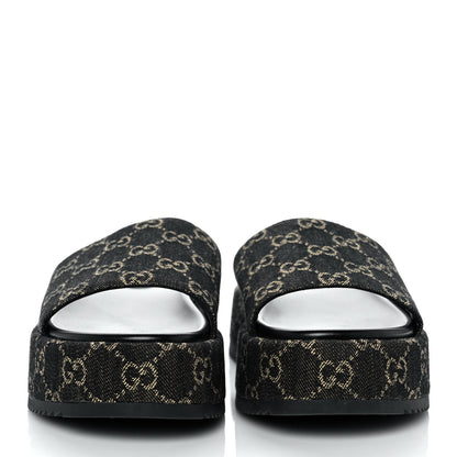 Gucci Jacquard Black Denim GG Monogram Angelina Platform 55mm Slide Sandals 40.5 Black Ivory 2 of 9