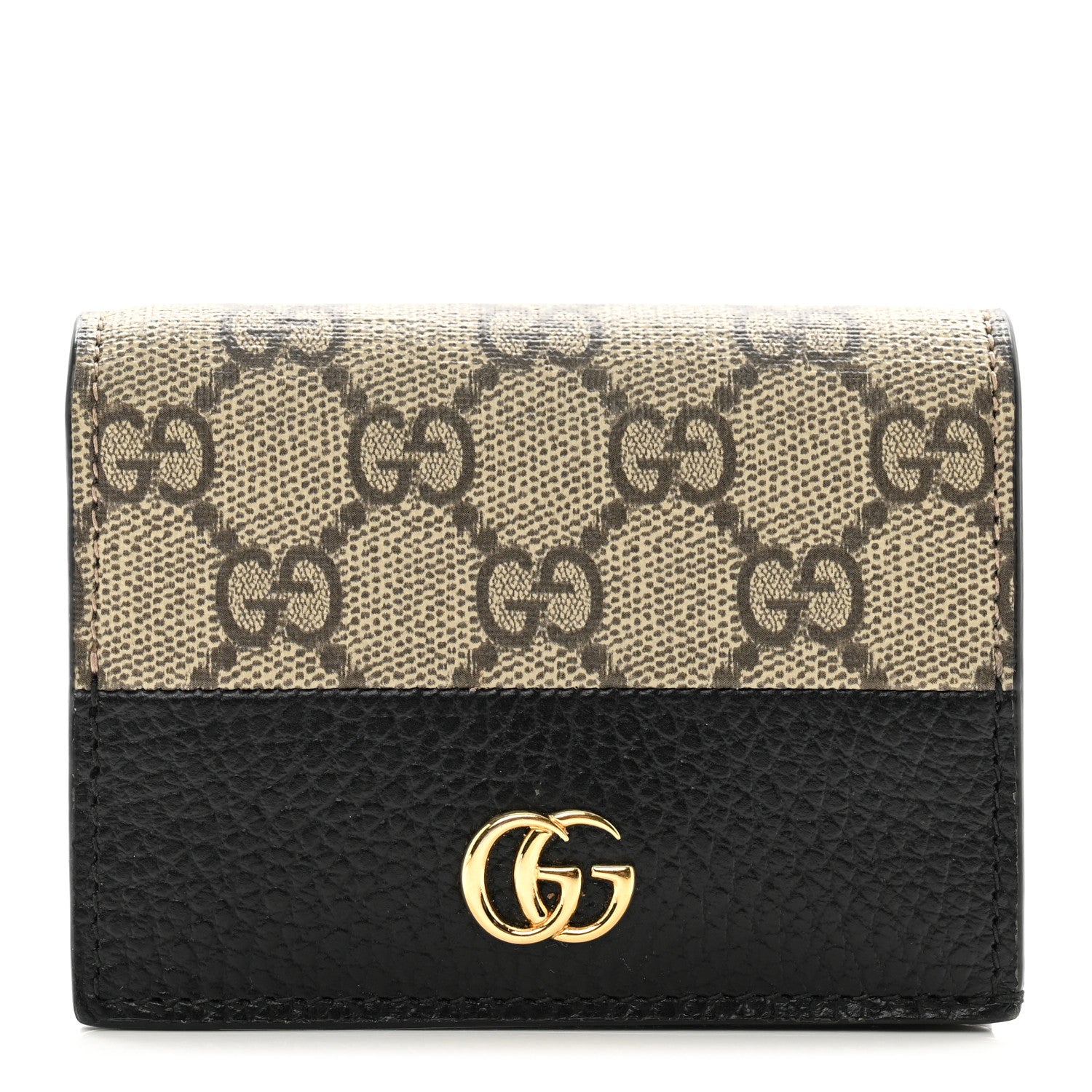 Gucci Dollar Calfskin GG Supreme Monogram GG Marmont Card Case Black Beige Ebony 1 of 8