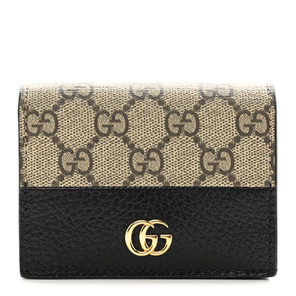 Gucci Dollar Calfskin GG Supreme Monogram GG Marmont Card Case Black Beige Ebony 1 of 8