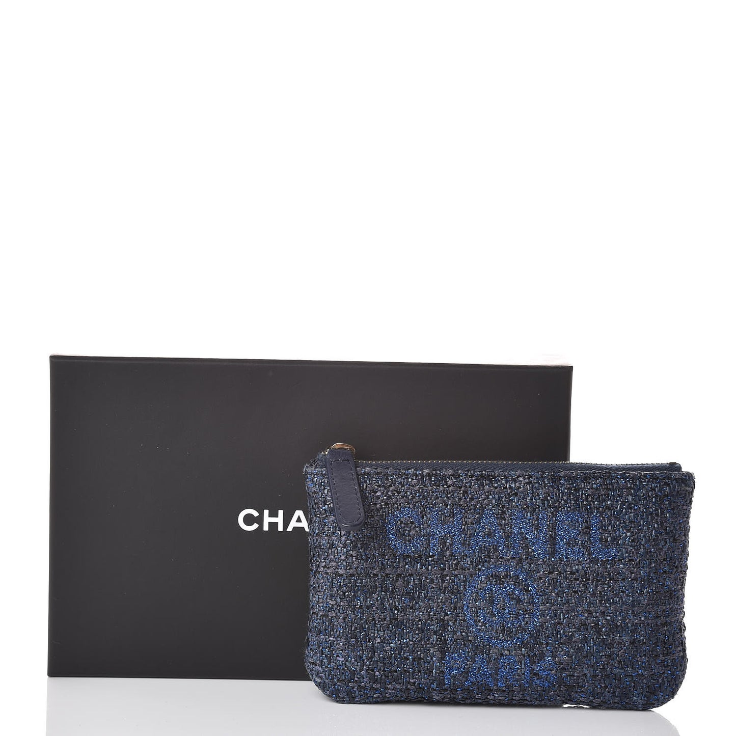 Woven Straw Raffia Deauville Cosmetic Pouch Blue