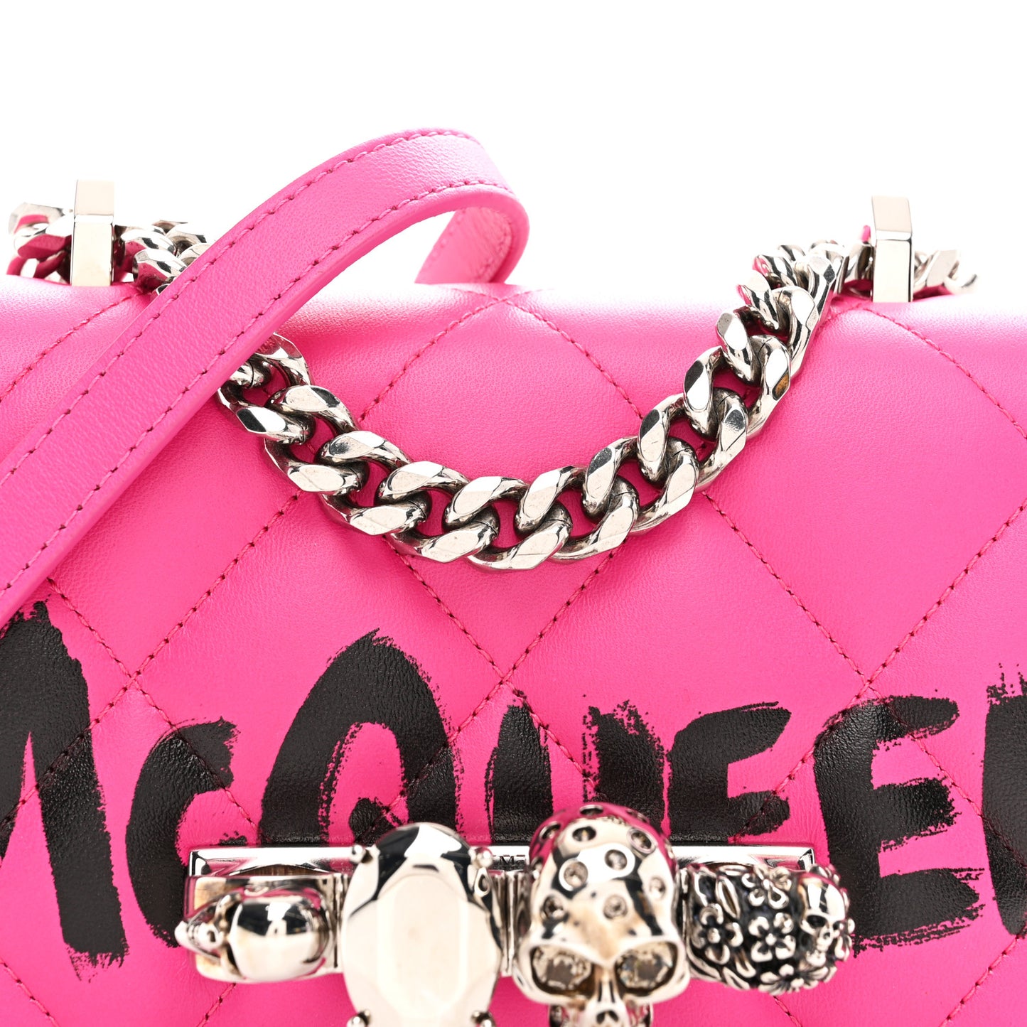 Nappa Quilted Graffiti Skull Knuckle Crossbody Bobby Pink Black