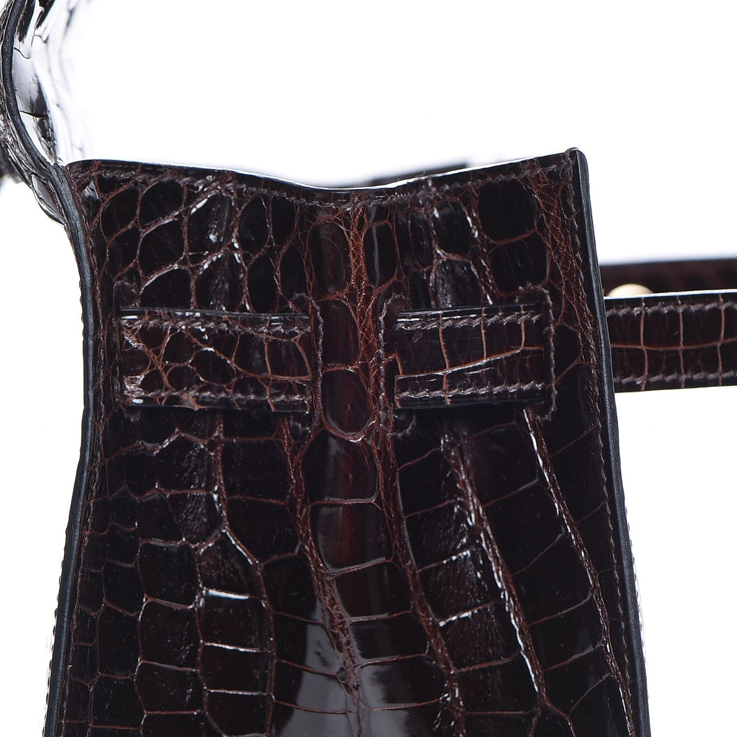 Shiny Porosus Crocodile Kelly Sellier 35 Havane