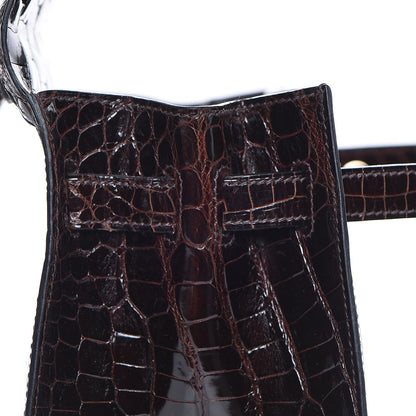 Hermes Shiny Porosus Crocodile Kelly Sellier 35 Havane 20 of 37