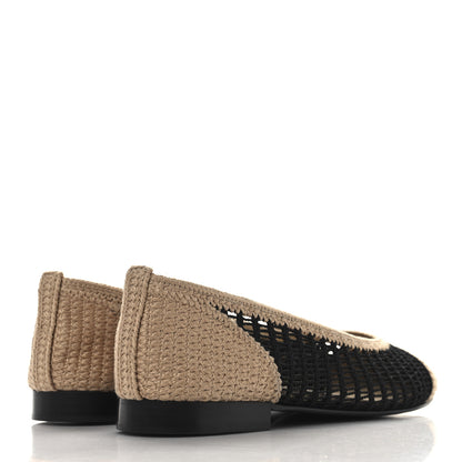 Chanel Raffia Cap Toe Ballerina Flats 39 Black Beige 5 of 8