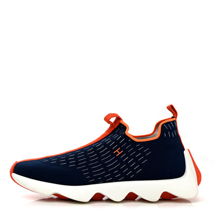 Hermes Technical Canvas Goatskin Mens Eclair Sneakers 44 Marine 1 of 14