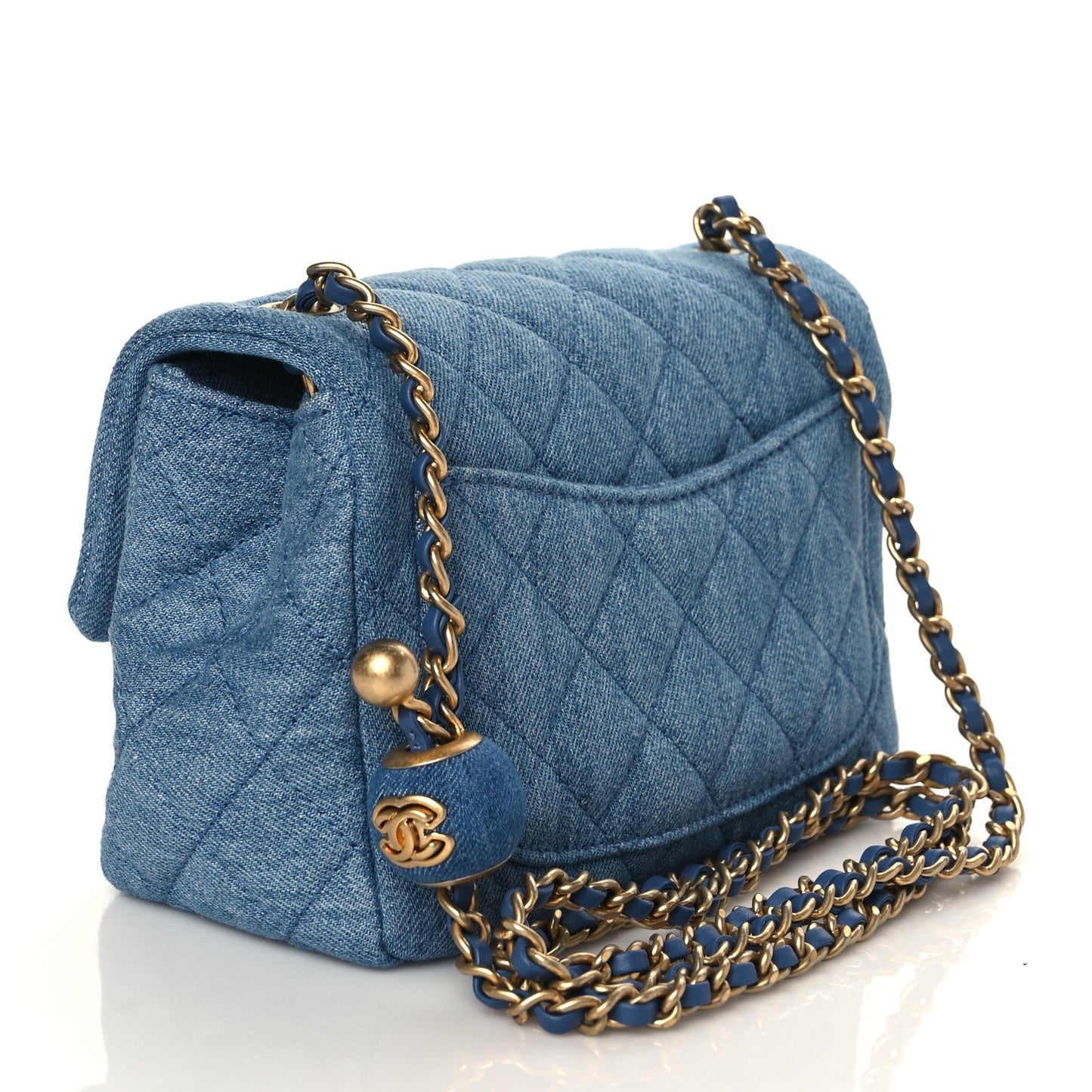 Denim Quilted Mini Pearl Crush Flap Blue