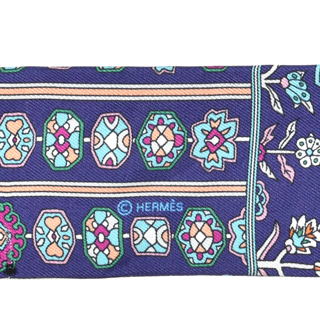 Hermes Silk Tapis Persans Twilly Vert Bleu Fuchsia 3 of 3