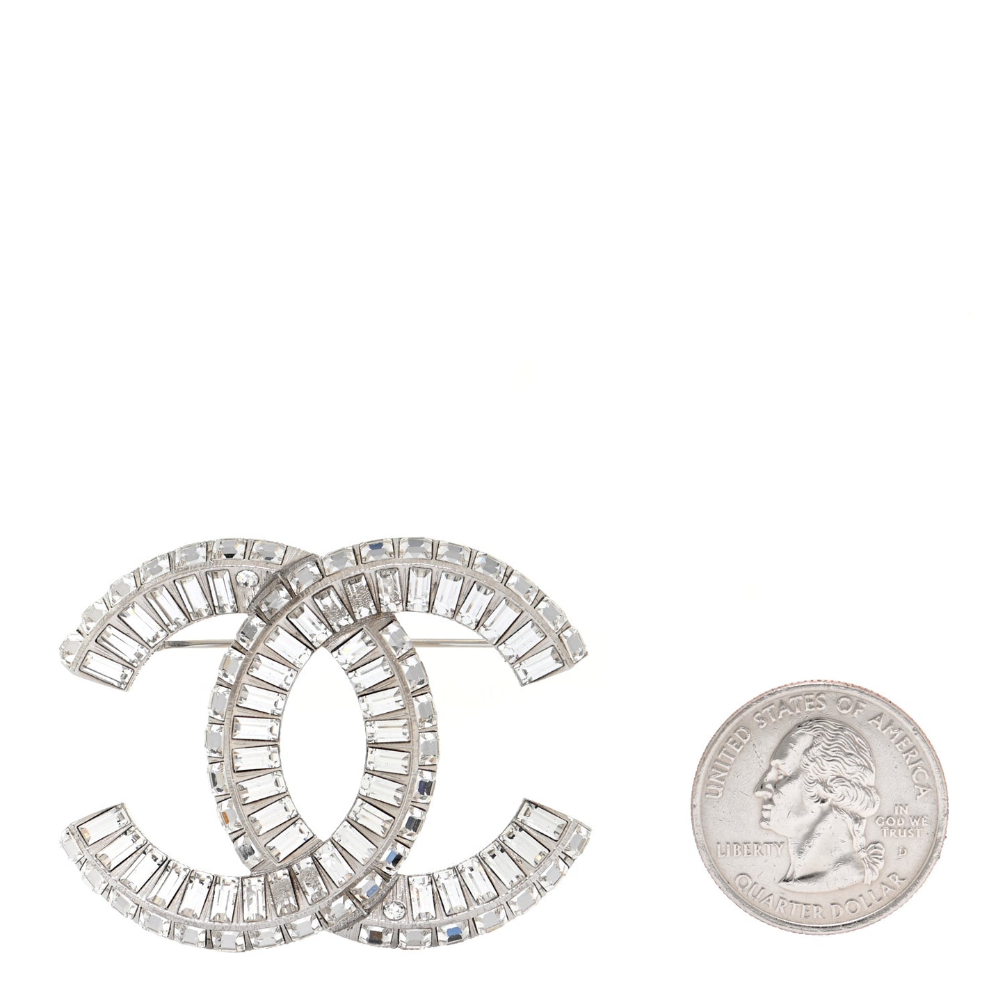 Baguette Crystal CC Brooch Silver