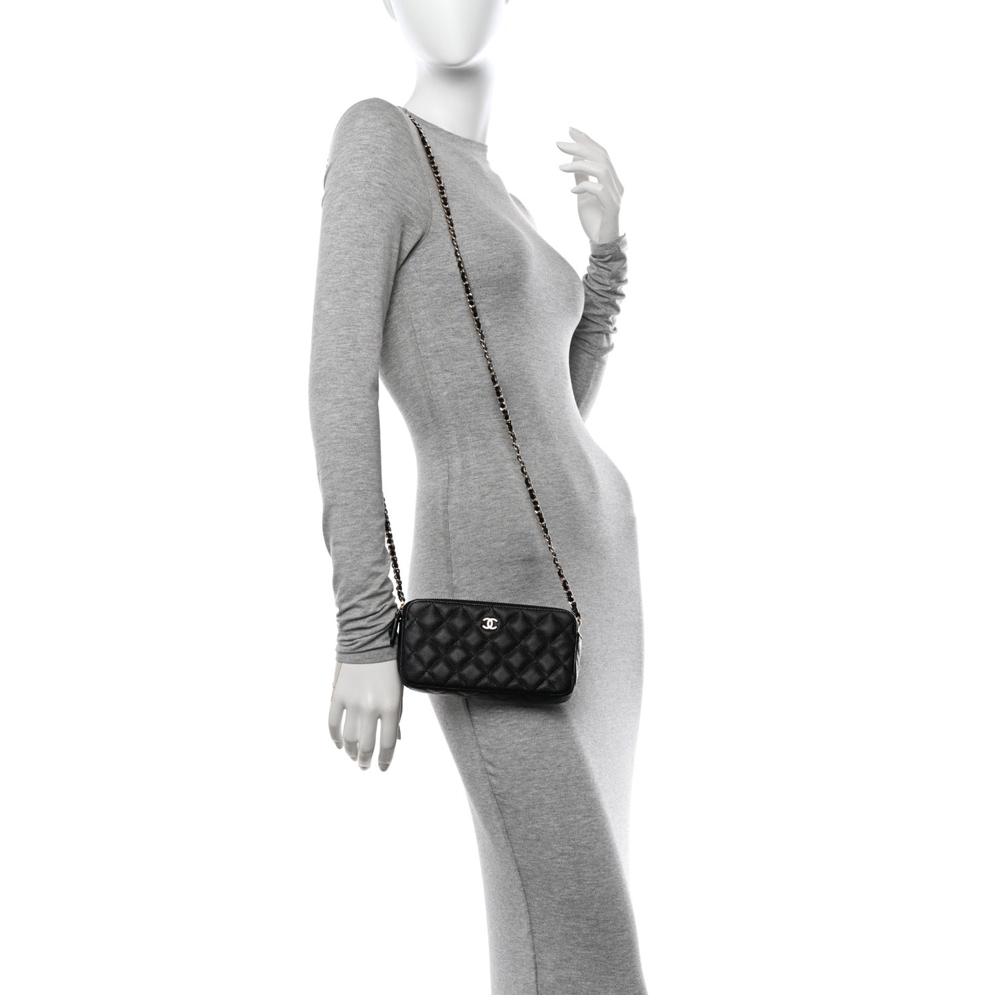 Caviar Quilted Small Clutch With Chain Black