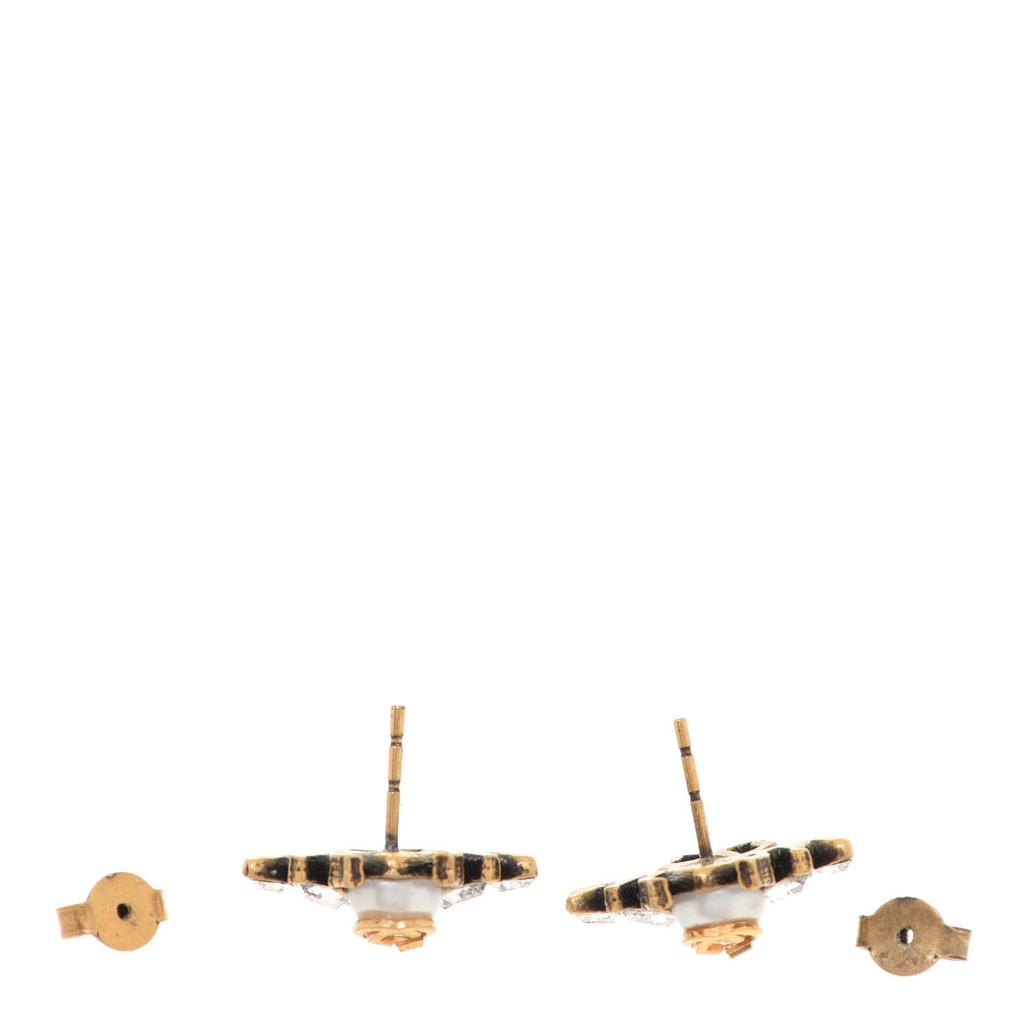 Crystal Pearl GG Bee Earrings Gold