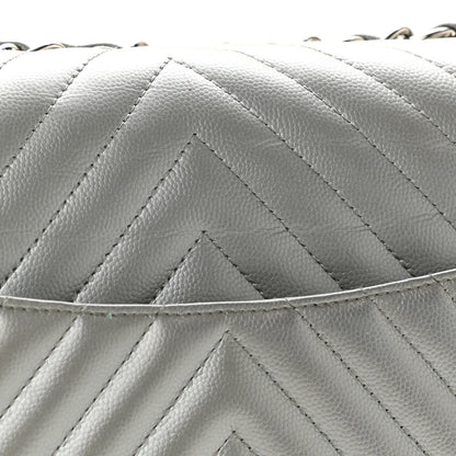 Chanel Metallic Caviar Chevron Quilted Jumbo Double Flap Silver 12 of 12