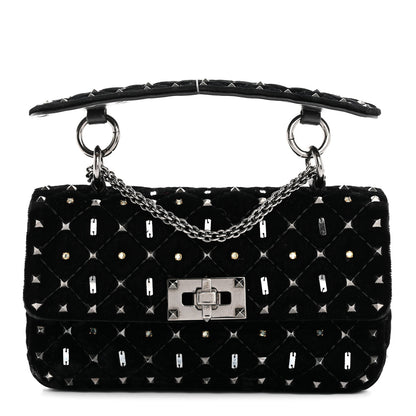 Valentino Garavani Velvet Small Rockstud Spike Embellished Shoulder Bag Black 1 of 15