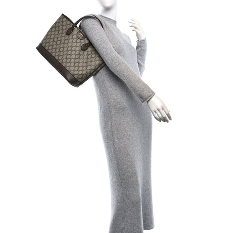 GG Supreme Monogram Textured Calfskin Small Ophidia Shoulder Tote Bag Beige Ebony New Acero