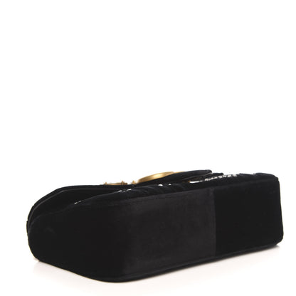 Gucci Velvet Matelasse Marquise Crystals Embroidered Small GG Marmont Shoulder Bag Black 4 of 10