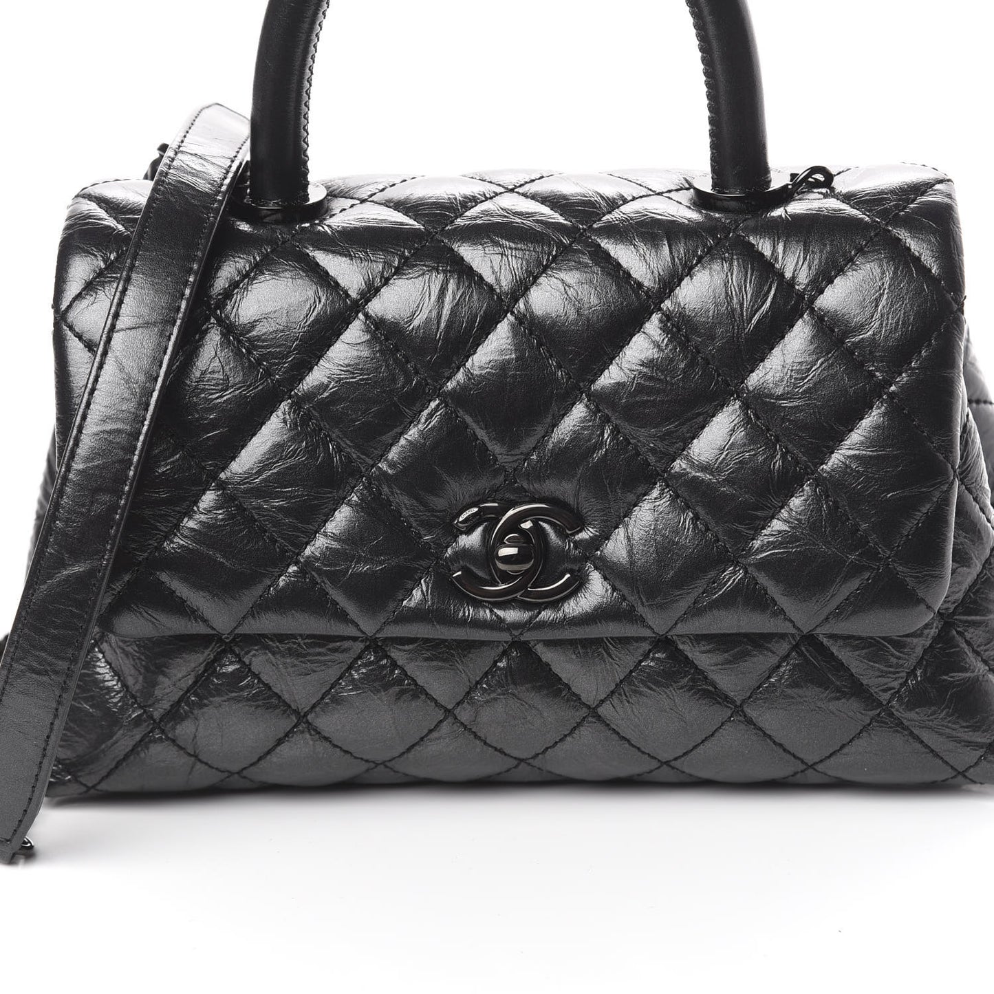Aged Calfskin Quilted Mini Coco Handle Flap So Black